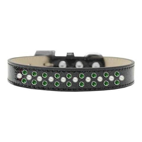 Sprinkles Ice Cream Dog Collar Pearl and Emerald Green Crystals Size 12 Black