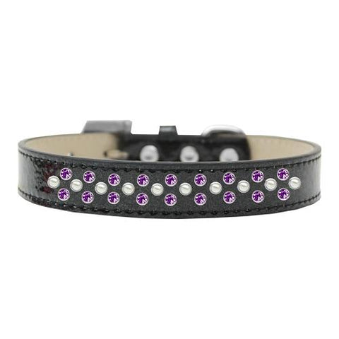 Sprinkles Ice Cream Dog Collar Pearl and Purple Crystals Size 12 Black