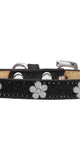 Silver Flower Widget Dog Collar Black Ice Cream Size 10