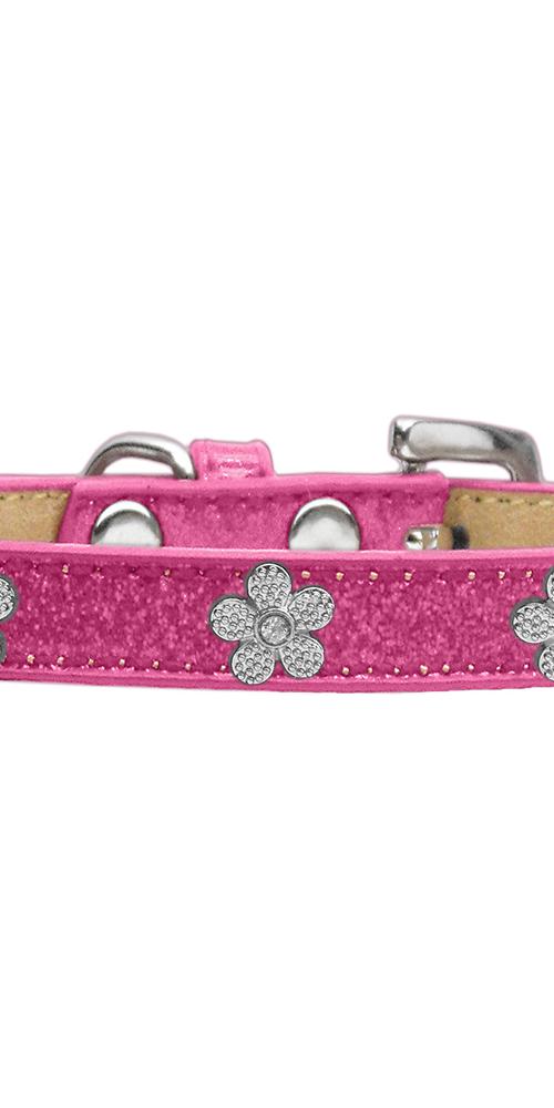 Silver Flower Widget Dog Collar Pink Ice Cream Size 20