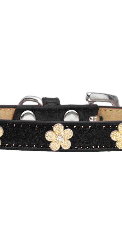 Gold Flower Widget Dog Collar Black Ice Cream Size 10