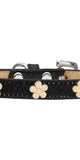 Gold Flower Widget Dog Collar Black Ice Cream Size 10