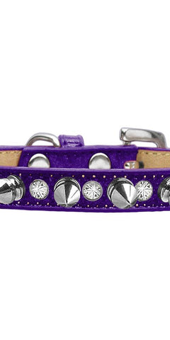 Crystal and Silver Spikes Dog Collar Purple Ice Cream Size 12