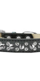 Double Crystal and Silver Spikes Dog Collar Black Ice Cream Size 12