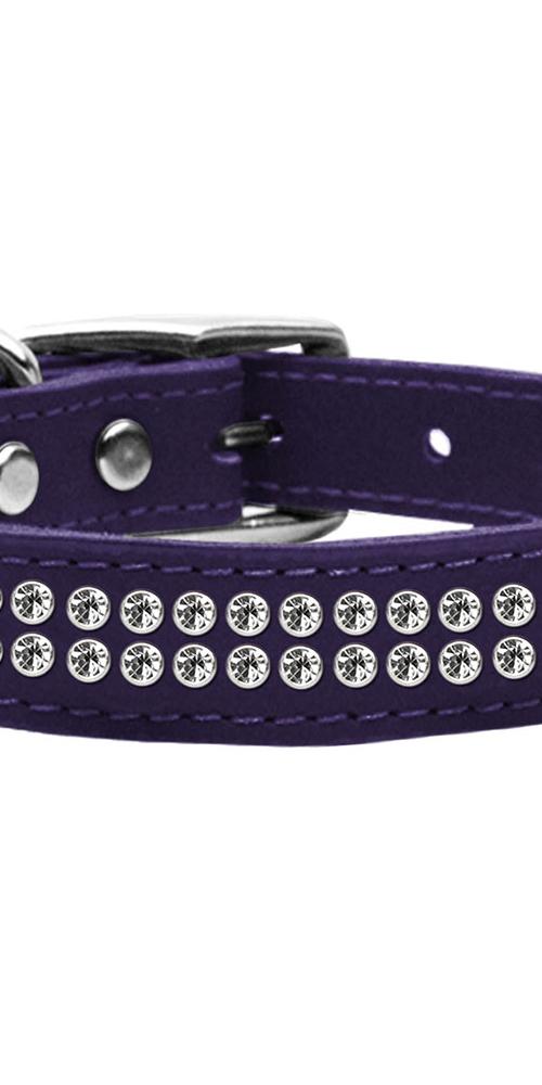 Two Row Clear Jeweled Leather Purple 16