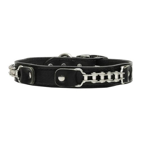 Bike Chain Leather Collar Black 24